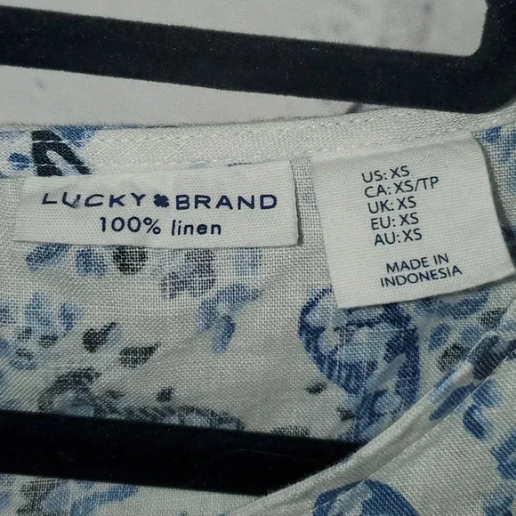 Lucky Brand Blue and White Floral Paisley Coastal 100% Linen Shift Dress Size XS - Picture 2 of 11